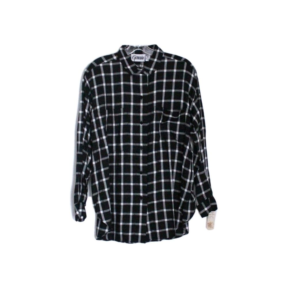 Genesis Plaid Blouse Women's S Black & White Shirt  NWT